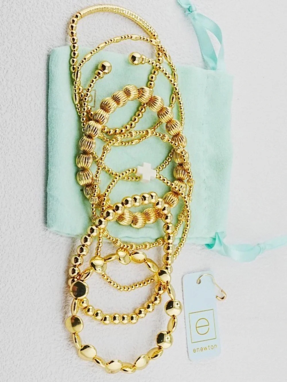 Newton Gold Beaded Bracelet Stack - Shiny Gold Layers